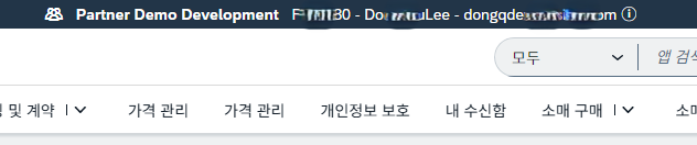 Fiori 상단 정보 바에 표시된 접속 계정 이름과 이메일